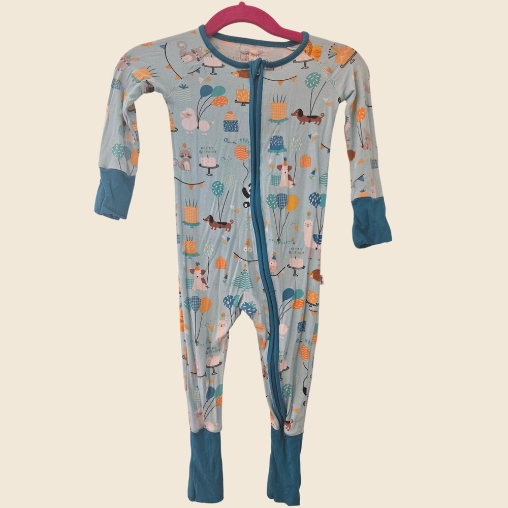 Little Sleepies Party Animals Zippy Bamboo Viscose Sleeper 6-12 Months Blue